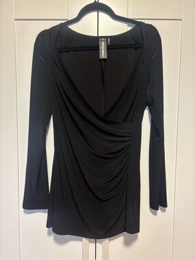 Norma Kamali Black Long-Sleeve Draped Wrap Tunic
